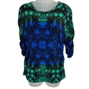 Chaus New York Blue Green Blouse Sz M